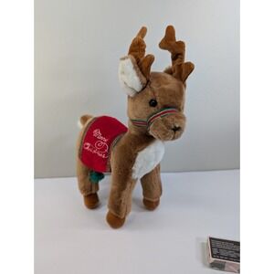 Vintage‎ 1986 Dakin MERRY CHRISTMAS Reindeer 12" Holiday Brown Stuffed Plush EUC